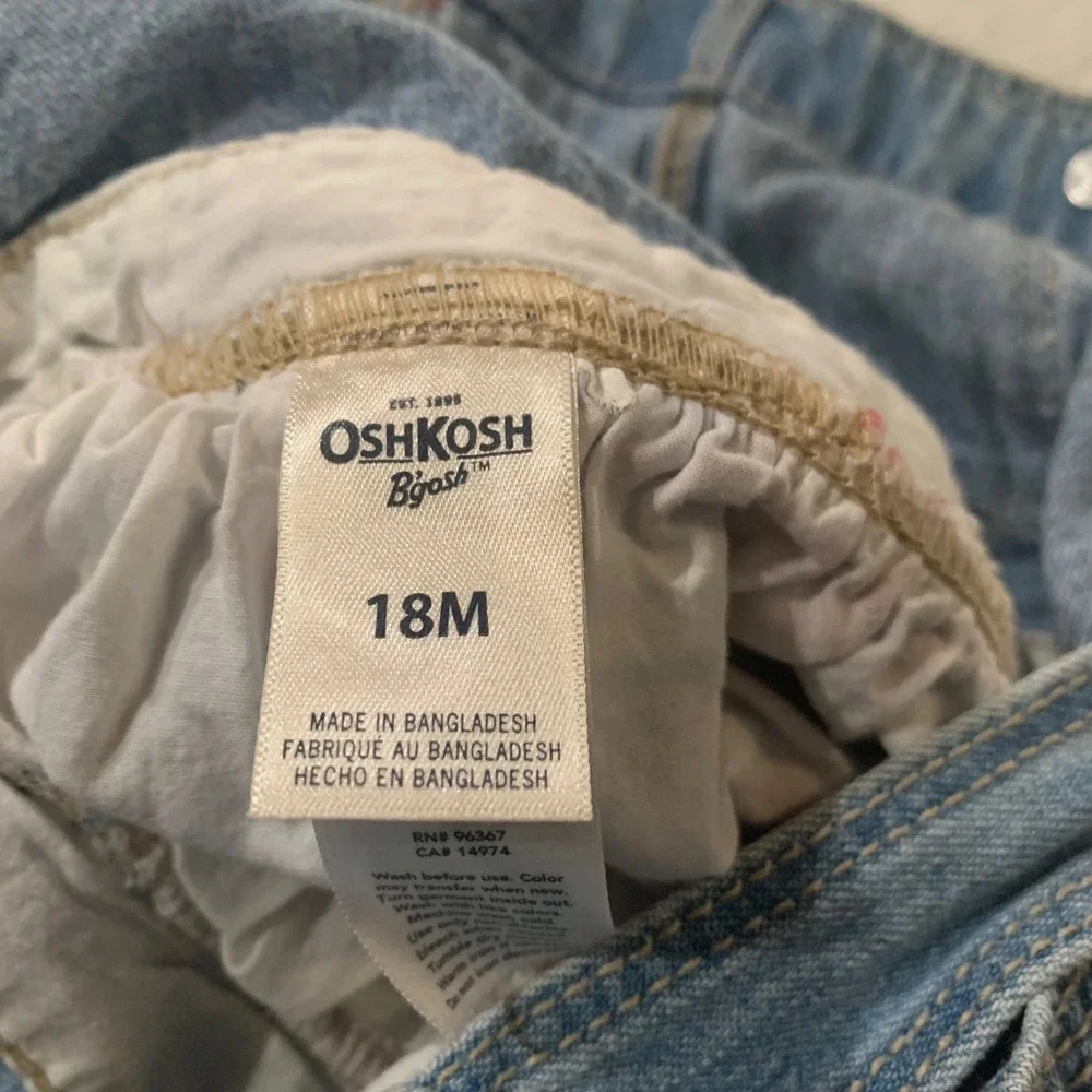 OshKosh B'gosh 18 months Baby Girls Denim Overall Dress Patchwork Blue Red White
